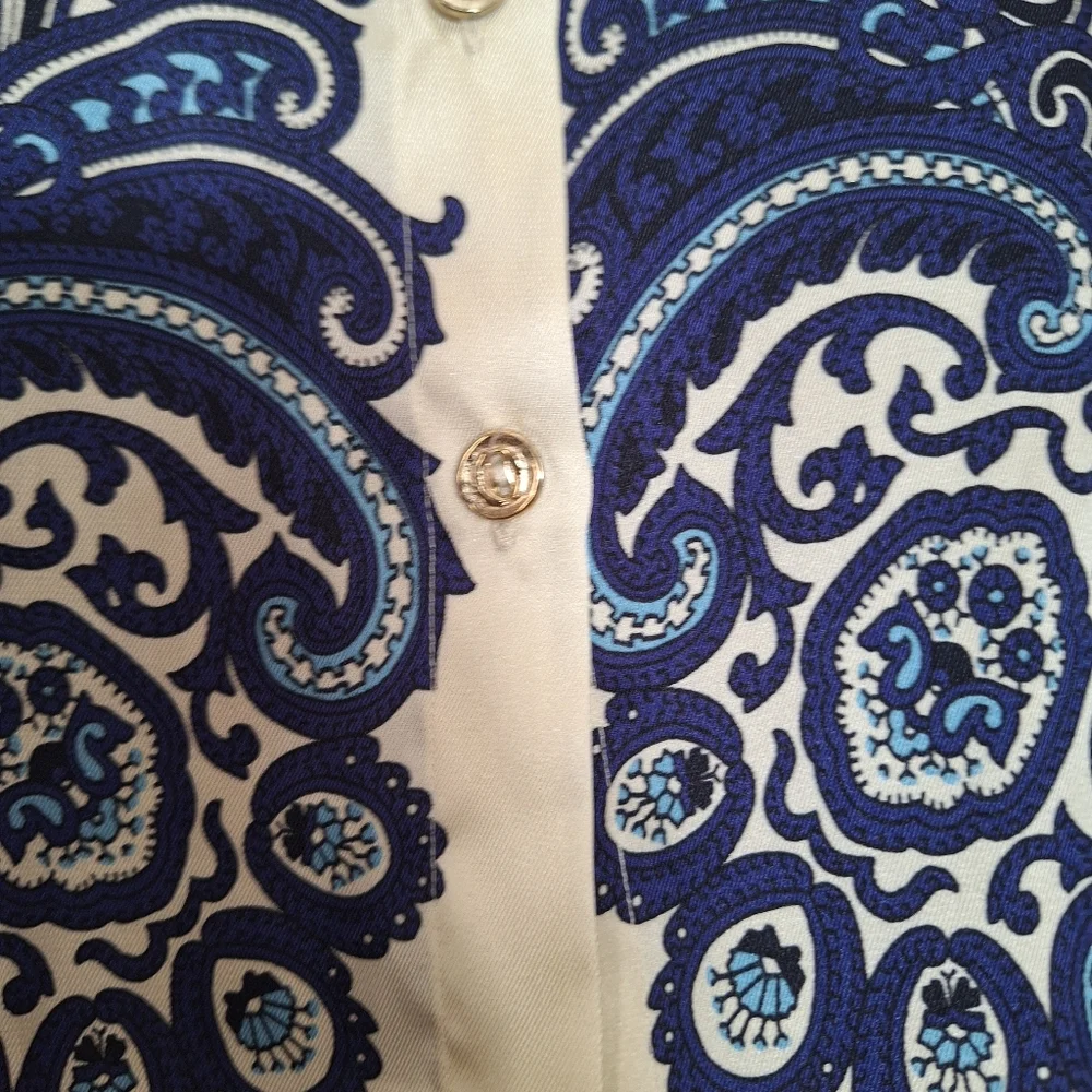 Zara Paisley Printed Silky Button Down Blouse Small - Picture 5 of 8